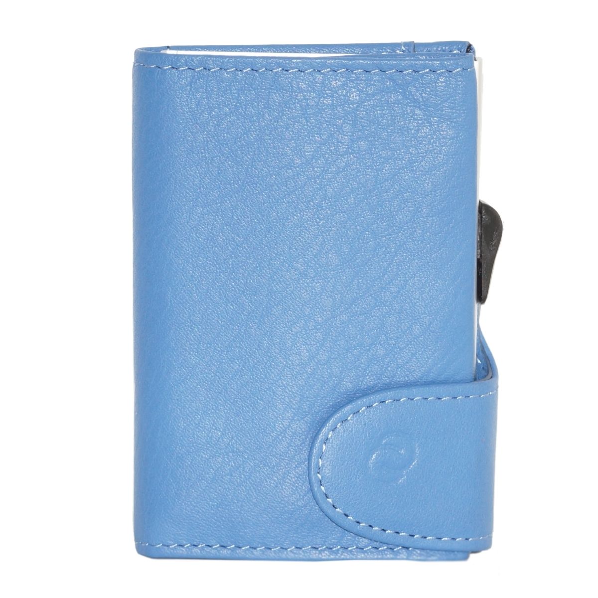 C-Secure Aluminum Card Holder with PU Leather - Blue